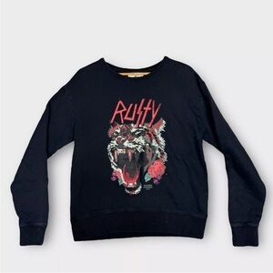 Vintage Rusty Sweatshirt Women’s M UK 10 Black Heavyweight Pixel Tiger San Diego